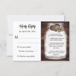 Mason-Glas Rustikale Holz-Hochzeitsmahlzeit-Auswah RSVP Karte