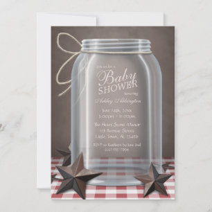 Mason-Glas Rustikale Sterne Rot Gingham Baby Showe Einladung