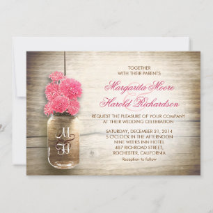 Mason-Glas & süße rosa Blumen Hochzeitseinladungen Einladung