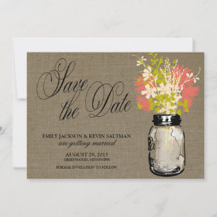 Mason-Glas und Wildblumen Save the Date