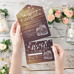 Mason Gläser Lichterkette Rustikale Holz Hochzeit All In One Einladung