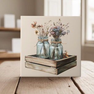 Mason-Gläser, Wildblumen aus Holzkäserkern Fliese