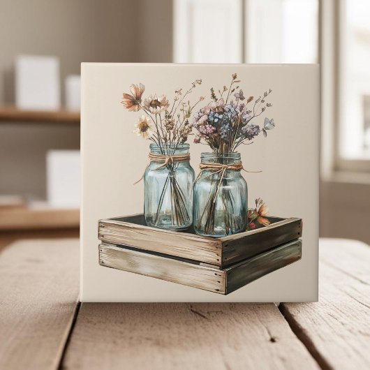 Mason-Gläser, Wildblumen aus Holzkäserkern Fliese