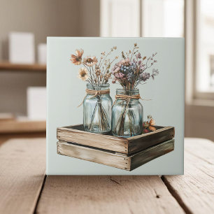 Mason-Gläser, Wildblumen aus Holzkäserkern Fliese