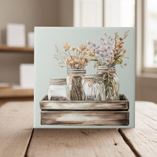Mason-Gläser, Wildblumen im Holz-Kisten-Landhausst Fliese