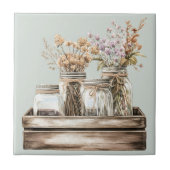 Mason-Gläser, Wildblumen in einem Holzkäserhaus Fliese (Vorderseite)