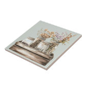 Mason-Gläser, Wildblumen in einem Holzkäserhaus Fliese (Seite)