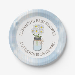 Mason Jar auf Blue Stripes Babydusche Pappteller