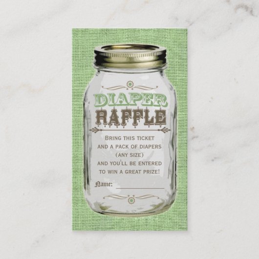 Mason Jar Baby Boy Green Diaper Raffle Ticket Begleitkarte (Vorderseite)