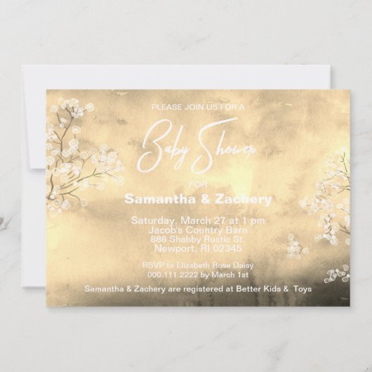 *~* Mason Jar Baby Breath Baby Dusche Rustikal Einladung (Rückseite)