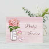 Mason Jar, Baby Girl, Pink Hydrangea Babydusche Einladung (Stehend Vorderseite)