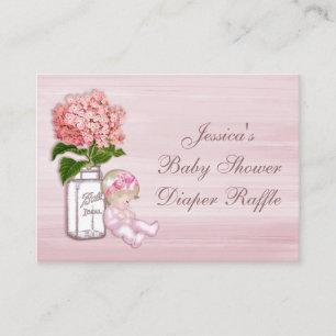 Mason Jar, Baby Girl, Pink Hydrangea Diaper Raffle Begleitkarte