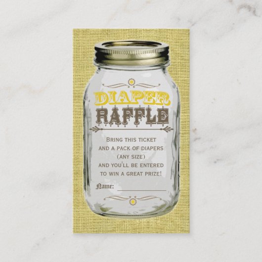 Mason Jar Baby Yellow Diaper Raffle Ticket Begleitkarte (Vorderseite)