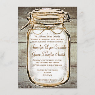 Mason Jar Barn Wood Rustic Wedding Einladungen