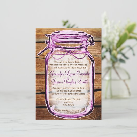 Mason Jar Barn Wood Rustic Wedding Einladungen (Stehend Vorderseite)