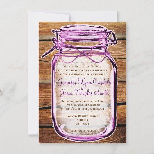 Mason Jar Barn Wood Rustic Wedding Einladungen (Vorderseite)