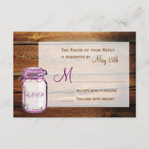 Mason Jar Barn Wood Rustic Wedding RSVP Cards Karte