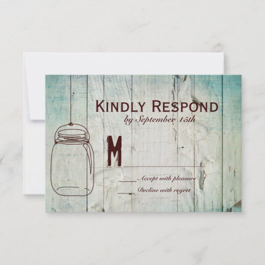 Mason Jar Barn Wood Typografy Wedding RSVP Cards (Vorderseite)