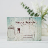 Mason Jar Barn Wood Typografy Wedding RSVP Cards (Stehend Vorderseite)