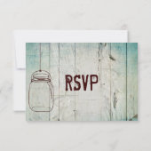 Mason Jar Barn Wood Typografy Wedding RSVP Cards (Rückseite)