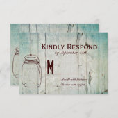 Mason Jar Barn Wood Typografy Wedding RSVP Cards (Vorne/Hinten)