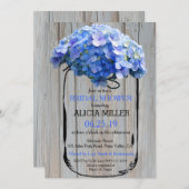 Mason Jar Barnwood Blue Hydrangeas Brautparty Einladung (Vorne/Hinten)
