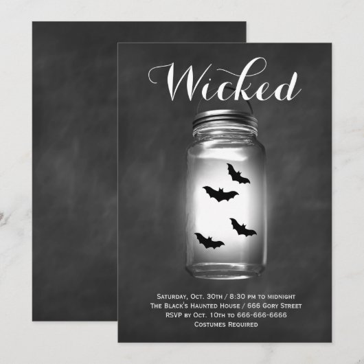 Mason Jar Bats Halloween Einladung (Vorne/Hinten)