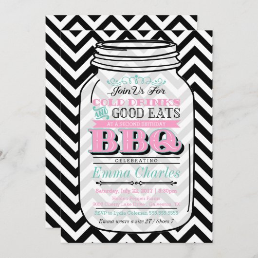 Mason Jar Birthday GRILLEN Einladung, Kind oder Er Einladung (Vorne/Hinten)