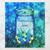 Mason Jar Blitzkäfer glühend blau Weinetikett (Einzelnes Label)