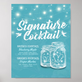 Mason Jar Blue Floral Wedding Signature Drink Menü Poster