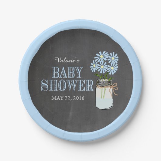 Mason Jar Blue Flowers Halbpension Baby Dusche Pappteller (Vorderseite)