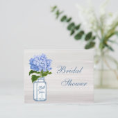 Mason Jar & Blue Hydrangea Grau Brautparty Einladung (Stehend Vorderseite)