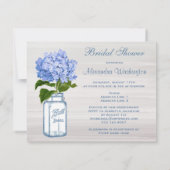 Mason Jar & Blue Hydrangea Grau Brautparty Einladung (Rückseite)