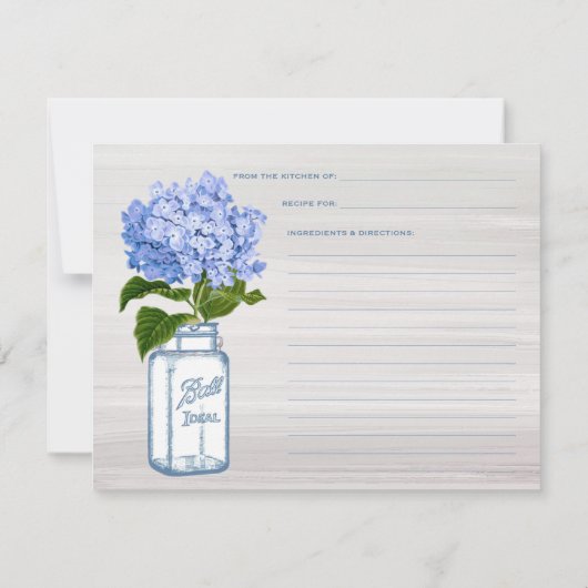 Mason Jar & Blue Hydrangea Graue Rezeptionskarte (Rückseite)