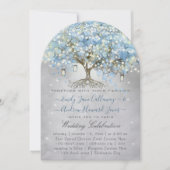 Mason Jar Blue Silver Heart Leaf Tree Fairy Lights Einladung (Vorderseite)