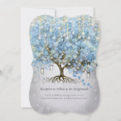 Mason Jar Blue Silver Heart Leaf Tree Fairy Lights Einladung (Rückseite)