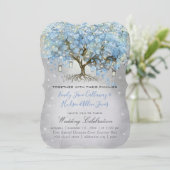 Mason Jar Blue Silver Heart Leaf Tree Fairy Lights Einladung (Stehend Vorderseite)