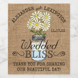 Mason Jar Blume Burlap Rustic Country Wedding Weinetikett