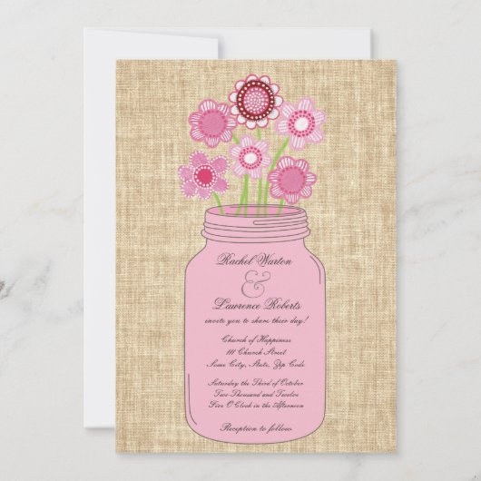 Mason Jar Blume & Burlap Wedding Einladung (Rückseite)