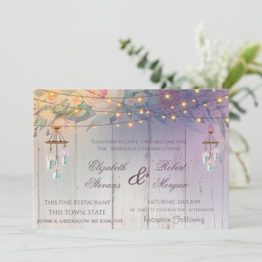 Mason Jar, Blume, Einladung zur Holzhochzeit (Stehend Vorderseite)