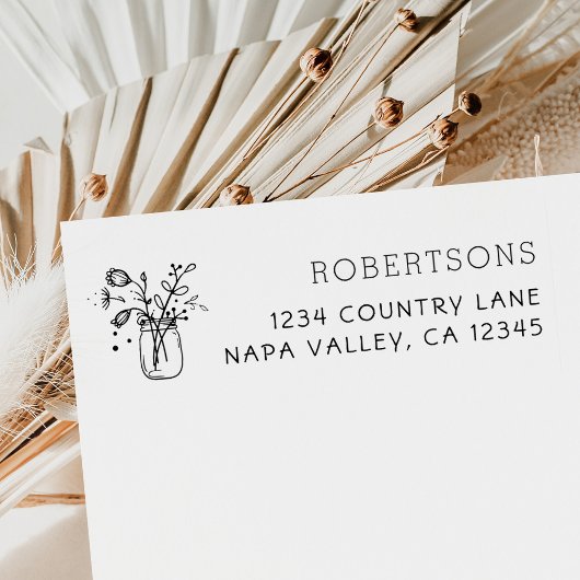 Mason Jar Blume | Rücksendeadresse von Familiennam Gummistempel