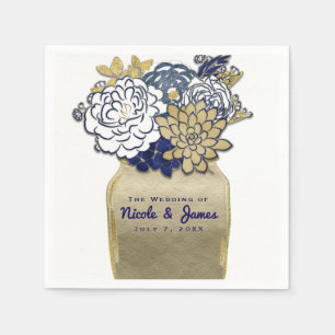 Mason Jar Blume Rustic Blue Gold Floral Bridal Serviette