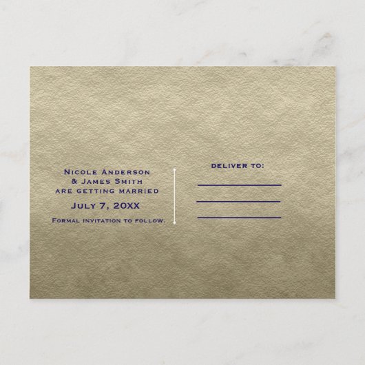 Mason Jar Blume Rustic Blue Gold Save the Date Ankündigungspostkarte (Rückseite)