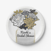 Mason Jar Blume Rustikales Blumengrau & Goldene Ch Pappteller (Vorderseite)