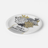 Mason Jar Blume Rustikales Blumengrau & Goldene Ch Pappteller (Schrägansicht)