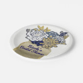 Mason Jar Blume Rustikales Blumenrosa und Goldene Pappteller (Schrägansicht)