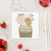 Mason Jar Blume Rustikales Blumenrosa und Goldene Serviette (Beispiel)