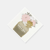 Mason Jar Blume Rustikales Blumenrosa und Goldene  Serviette (Ecke)