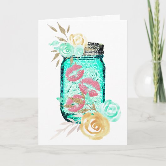 Mason Jar Blume und Schmetterling küssen niedlich Karte (Vorderseite)