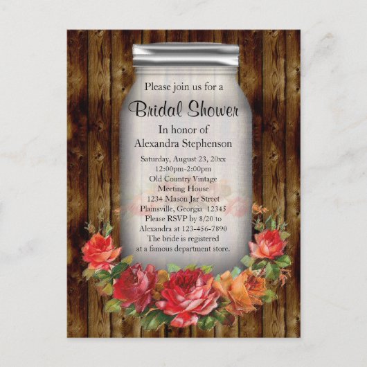 Mason Jar Blume Wreath Brautparty Einladungspostkarte (Vorderseite)